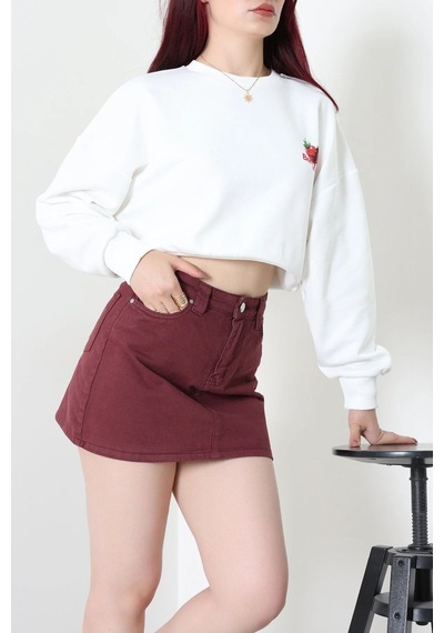 Modi Quzu Çilek Baskılı Sweatshirt Beyaz - 75365.2002. 2beyaz