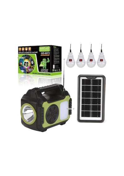 Güneş Enerji Panelli Aydınlatma Sistemi Powerbank Kamp Doğa Balık Karavan Fener Bluetooth Hoparlör Siyah-yeşil