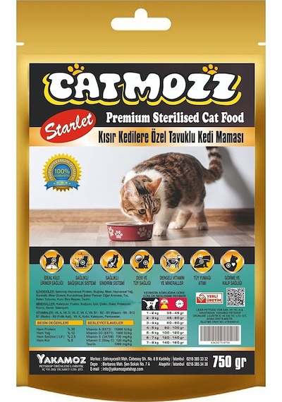 Catmozz Starlet Kısırlaştırılmış Tavuklu Yetişkin Kedi Maması 750 G