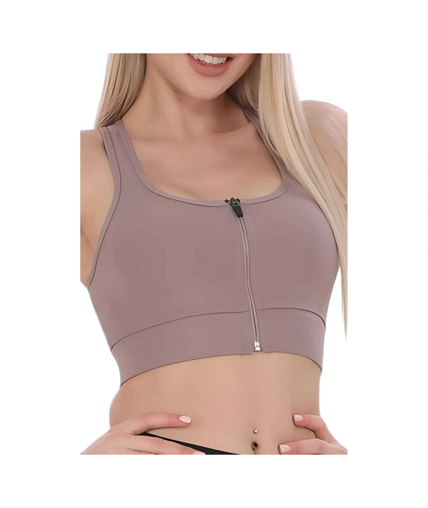 Tezzgelsin Kadın Fermuarlı Sporcu Crop Kadın Büstiyer Vizon