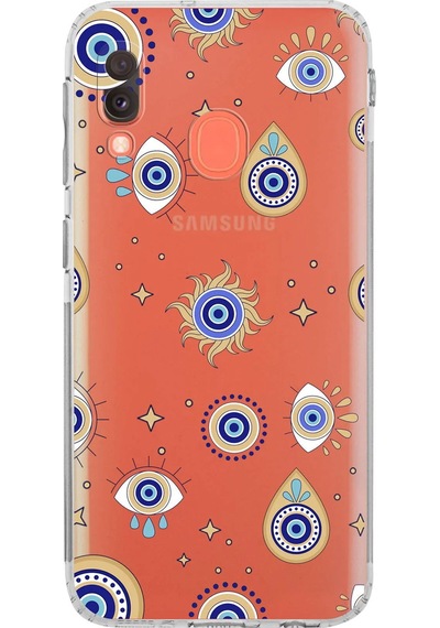 Samsung Galaxy A20e İle Uyumlu Nazar Boncuğu 5 Kamera Korumalı Şeffaf Silikon Kılıf Şeffaf