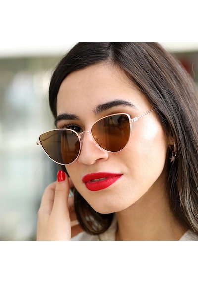 Hotmama Kahverengi Kadın Güneş Gözlüğü Altın