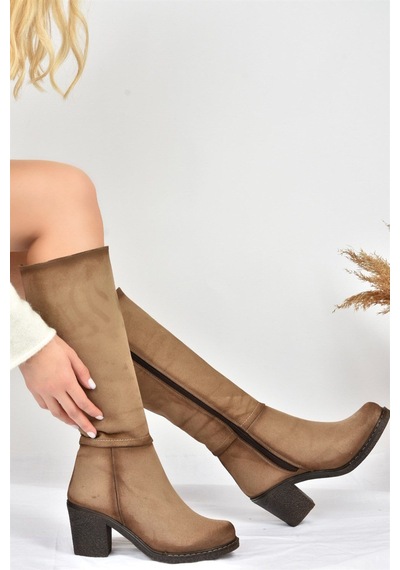 Fox Shoes Vizon Kalın Topuklu Günlük Kadın Çizme C674250302 Vizon