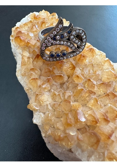 Aysesa Vav Modeli Safir Ve Zirkon Taşlı Kadın Gümüş Yüzük