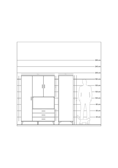 Kronos Dolap 6 Raflı 3 Çekmeceli 3 Kapaklı 132x59x195 Çam-ant... Çam
