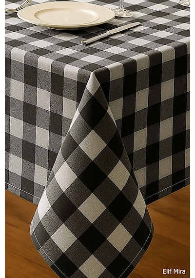 Mira Home Kareli Masa Örtüsü Sofra Bezi 160x220 Cm Rustik Siyah