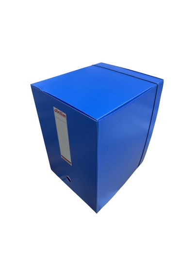 Arşiv Klasörü 29x25x36cm A4 İçin Oluklu Plastik Mavi Lastikli Sırt Etiketli Metal Parmak Halkalı Arşiv Kutusu 36x