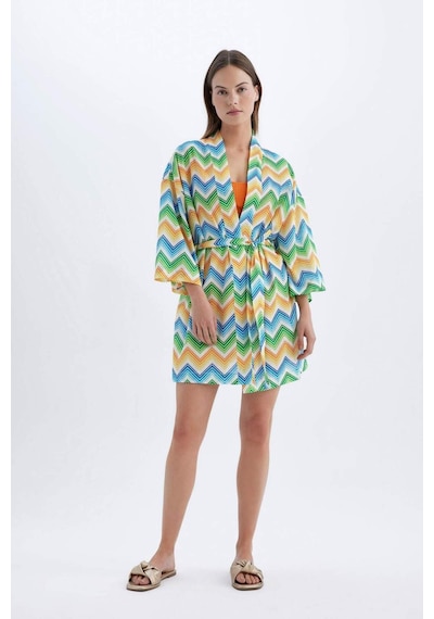 DeFacto Desenli Pamuklu Kimono-Fall in Love D0453AX24SMOG313 Turuncu