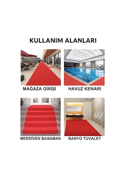 Beylini 12 Mm Kıvırcık Paspas İç Dış Mekan Pvc Zemin Halısı Kapı Girişi Banyo Duş Apartman Havuz Ve İş Yeri Kırmızı