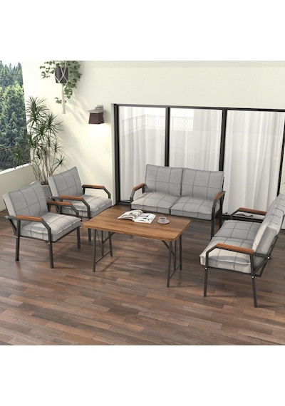 Mygusi Hayal Balkon Bahçe Cafe - Metal Kanepe Koltuk Takımı - 2+2+1+1+masali Açikgri Açık Gri