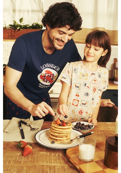 Penti Açık Mavi Kız Çocuk French Meal Pamuklu 2'li Pijama Takımı
