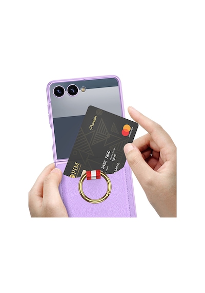 Samsung Uyumlu Galaxy Z Flip 7 Ata Pro Tech Kıpta Yüzüklü Kartlıklı Kılıf Pembe