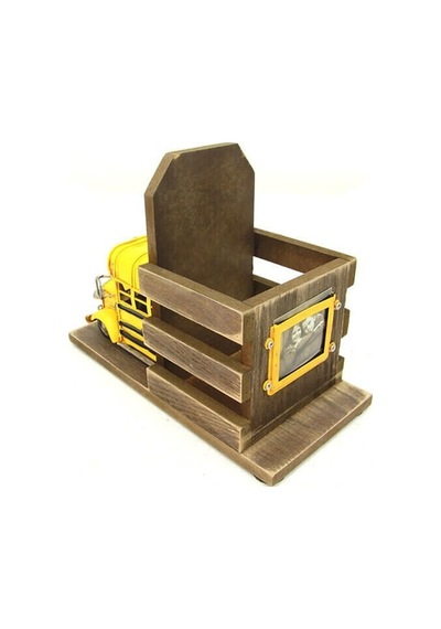 Dekoratif Metal Araba Okul Otobüsü Kalemlik C0790 Kırmızı