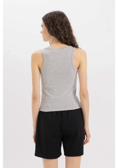 Defacto Slim Fit Dar Kesim U Yaka Basic Düz Ribana Atlet C9826axnsgr210 Gri