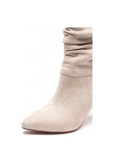 V.s.h Velvet Kama Kadın Süet Körüklü 7 Cm Topuklu Krem Yarım Çizme -2562