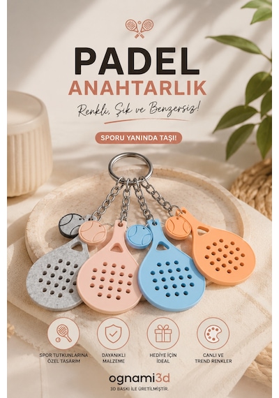 3d Baskı Padel Raketi Anahtarlık - Renk Seçenekli Mini Padel Anahtarlık