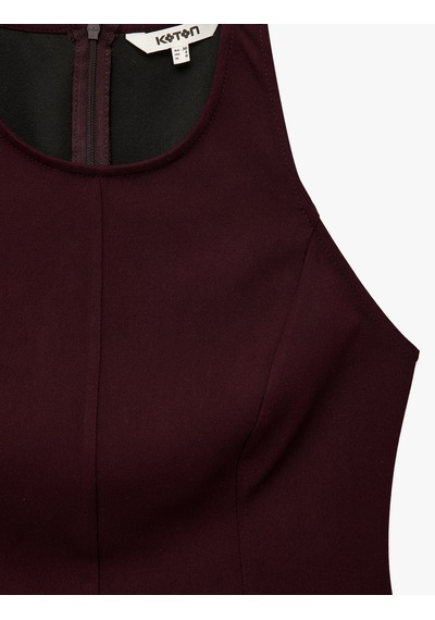 Koton Slim Fit Bisiklet Yaka Kolsuz Peplum Bluz Bordo 7wak60033pw