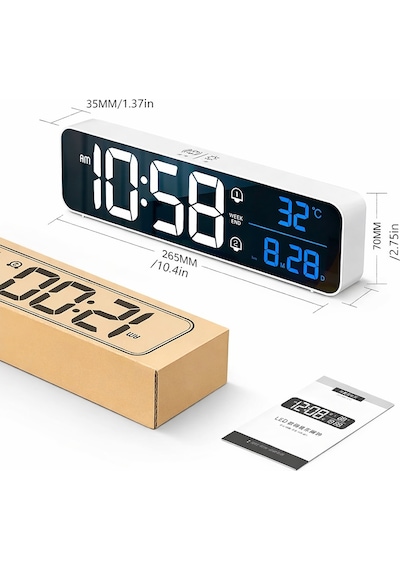 Mdstech Hd Led Aynalı Dijital Masa Saati Sıcaklık Tarih Alarm Usb Şarjlı Elektronik Saat Siyah