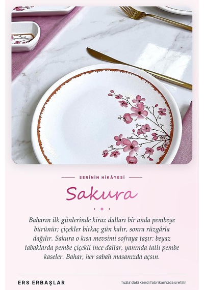 Lüx Seramik Sakura Çiçeği 14 Parça 6 Kişilik Kahvaltı Takımı Seti Diğer