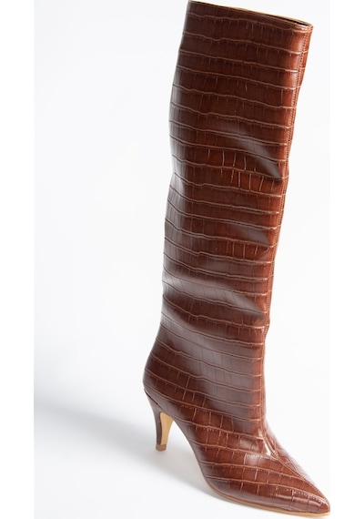 Fox Shoes Taba Kroko Baskı Alçak Topuklu Kadın Çizme N749204011 Taba