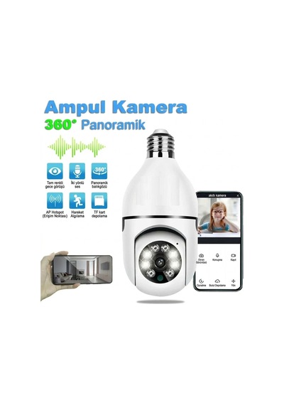 Gece Görüşlü 360 Derece 1080p Wifi Kamera Kablosuz Panoramik Ev Güvenlik Balıkgözü Ampul Lamba Ip Kamera Beyaz - 936960173