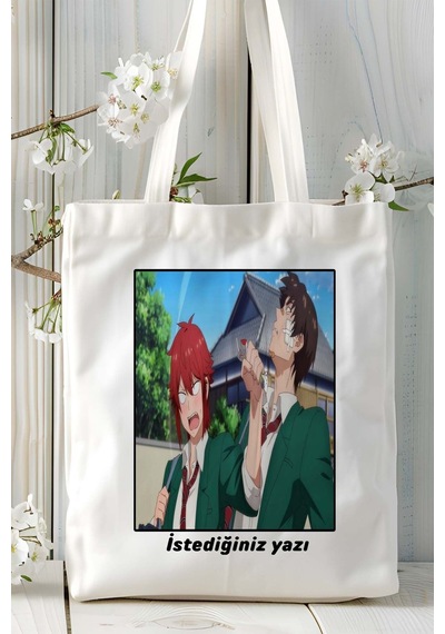 Art Hediye Tomo-chan Wa Onnanoko Baskılı Bez Omuz Çantası Kişiye Özel Model 3 Çok Renkli