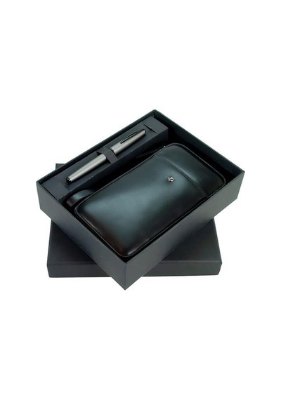 Scrikss Dr 2010-s1 Hakiki Deri El Çantası Siyah & Metropolis 78mg Mat Gri Roller Kalem Seti Siyah