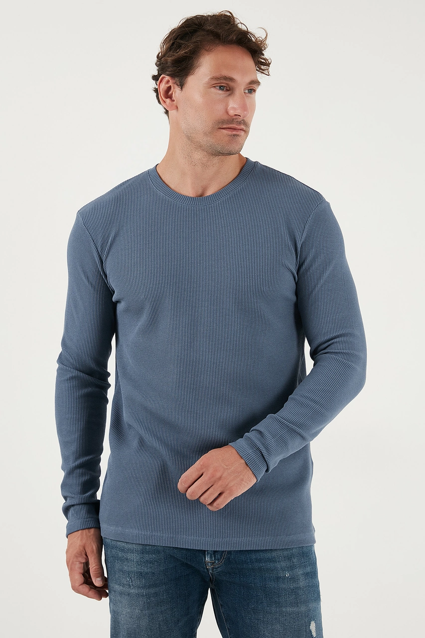 Buratti Pamuklu Bisiklet Yaka Slim Fit Basic Erkek Sweat 5905073S2 Antrasit-Koyu Gri