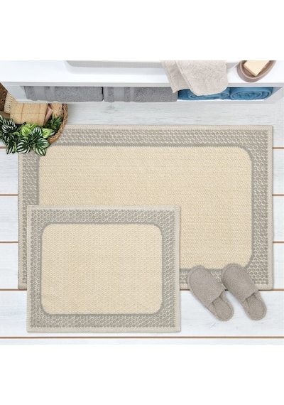 Soft Nemi 2'li Banyo Paspası - Bej - 60x100 Cm + 50x60 Cm Renkli