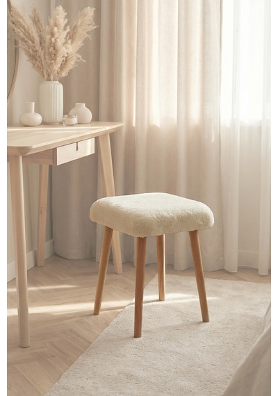 Peluş Kumaşlı Dekoratif Puf, Tabure 5983 Bej