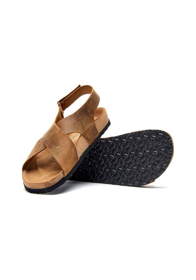 Comfortfusse Fayette - Erkek Ortopedik Hakiki Deri Sandalet Taba Yağlı Deri