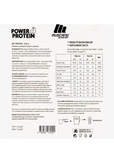 Mustang Nutrition Power Protein Tozu 3000 Gr 75 Servis Çikolata + Shaker + Protein Kahve Hediyeli Çikolata Aromalı