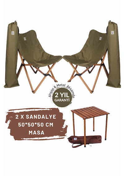 Bag The Joy Ahşap Masa Sandalye Seti Kahverengi-haki-50 50 50cm