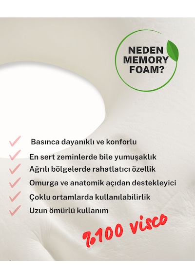 Simple The Pillow Ortopedik Mini Yastık Memory Foam Hafızalı Yastık Boyun Yastığı Seyahat Yastığı Bebek Araba Yastığı Bej - Beyaz