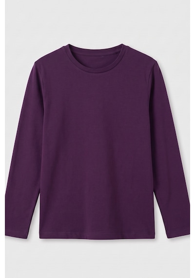 Kiagu Erkek Çocuk Uzun Kollu Basic Düz Tişört %100 Pamuk Bisiklet Yaka T-shirt 2-13 Yaş Mor