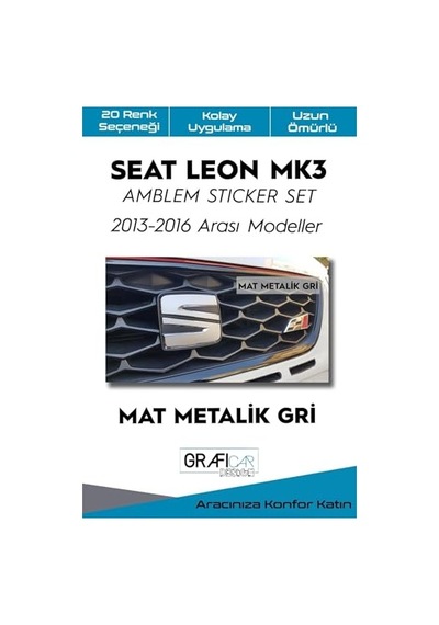 Seat Leon İle Uyumlu Mk3 Amblem Kaplama Sticker Set 2013 2016 Makyajsız, Mat Metalik Gri Abanoz