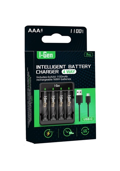 I-gen G411 4'lü Pil Şarj Aleti + 4 Adet Aaa Pro 1100 Mah Şarjlı İnce Kalem Pilli Set Sku: Zeusstk7008028222