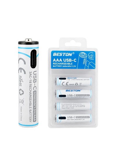 Beston 3ac-18 Aaa 1.5v 660mwh Type-c Şarj Edilebilir 4'lü Li-ıon Lityum İnce Pil Seti