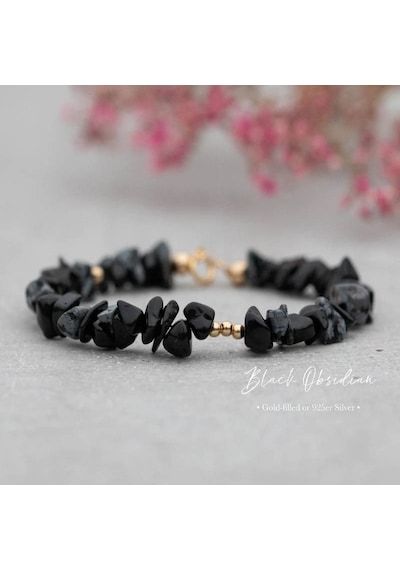Siyah Obsidyen Bileklik, Kar Tanesi Obsidyen Bileklik, Koruma Bileklik Siyah