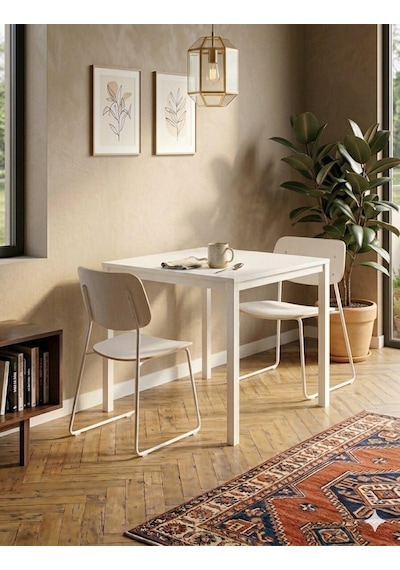 Kompakt Yemek Masası 88x60 Beyaz Metal Ayak Ve Beyaz Tabla Diğer