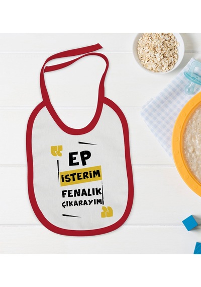 BK Kids Ep İsterim Tasarımlı Kırmızı Bebek Mama Önlüğü-1 Kırmızı