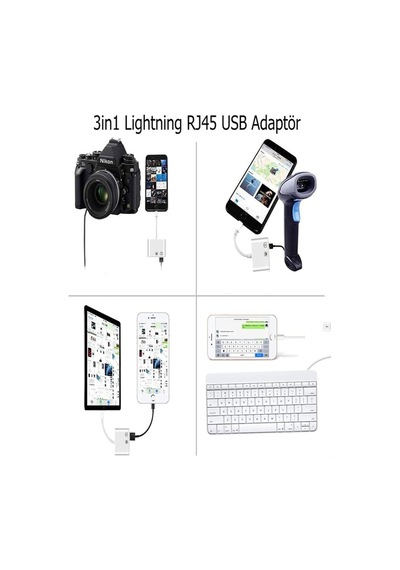 Iphone 7 8 X 11 11 Pro 12 13 13 14 Pro Max İle Uyumlu Ve Ipad Uyumlu Usb Ethernet Lightning Şarj Adaptörü 3in1
