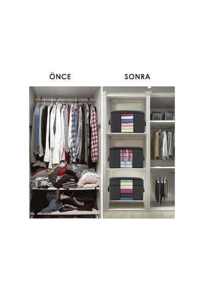 6 Adet Pencereli Yastık Saklama Hurcu - Mega Boy Yorgan Hurç Organizer Düzenleyici - 75 X 40 X 40 Cm Antrasit Diğer