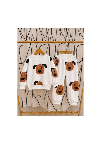 Luccokids Köpekli Cocuk Takım Beyaz Beyaz