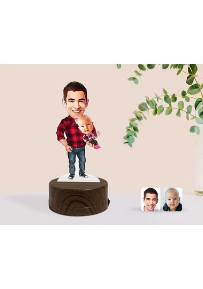 Kişiye Özel Baba Oğul Karikatürlü Dekoratif 3D Biblo Led Işıklı G (483006648)