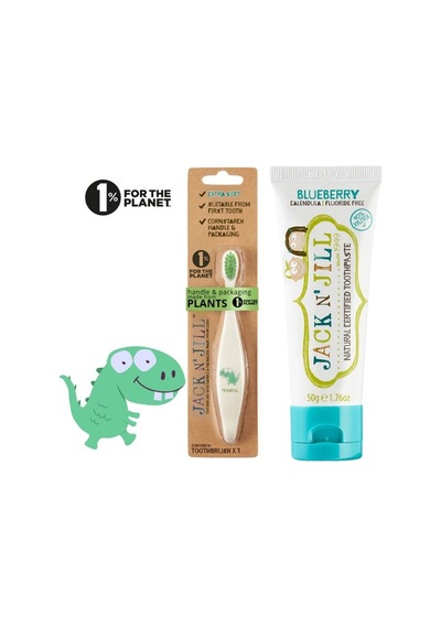 Jack N' Jill Jack N Jill Doğal Sertifikalı Bebek/çocuk Diş Seti Dino Diş Fırçası + Yaban Mersini Aromalı Diş Macunu 50g