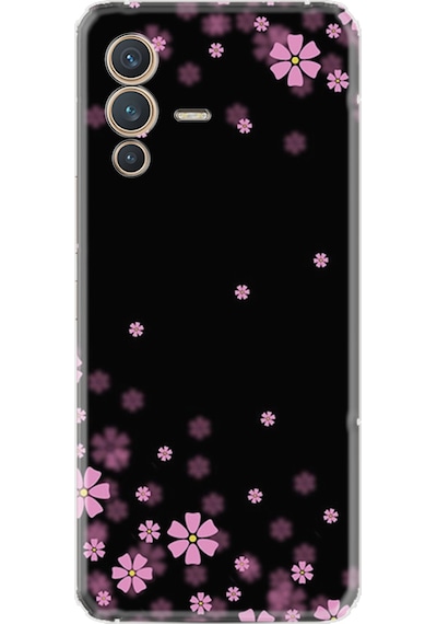 Vivo V23 Kılıf Resimli Desenli Baskılı Silikon Black flowers 1391