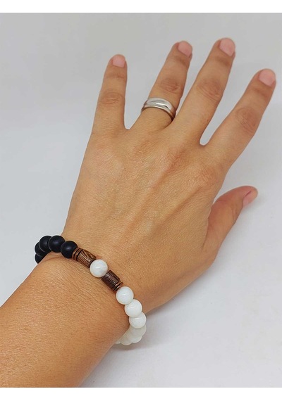 Aytaşı & Oniks Taşı 8mm Unisex Tasarım Bileklik Hawaii Model 933 Çok Renkli