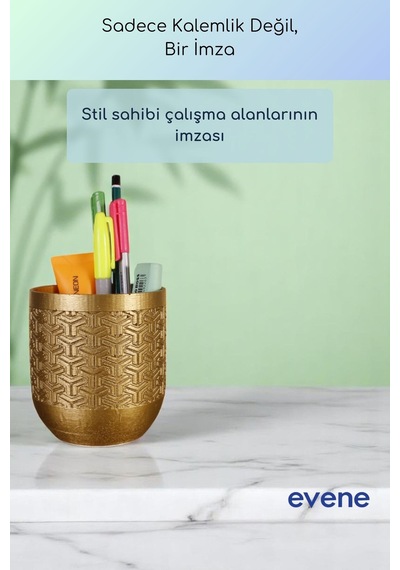 Kalemlik Masa Kalemliği Organizer Kalemlik Altın Renk Model 77 Çok Renkli