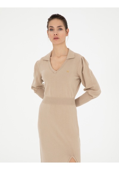 Pierre Cardin Kadın Krem Regular Fit Triko Elbise 50280227-vr071 Beyaz